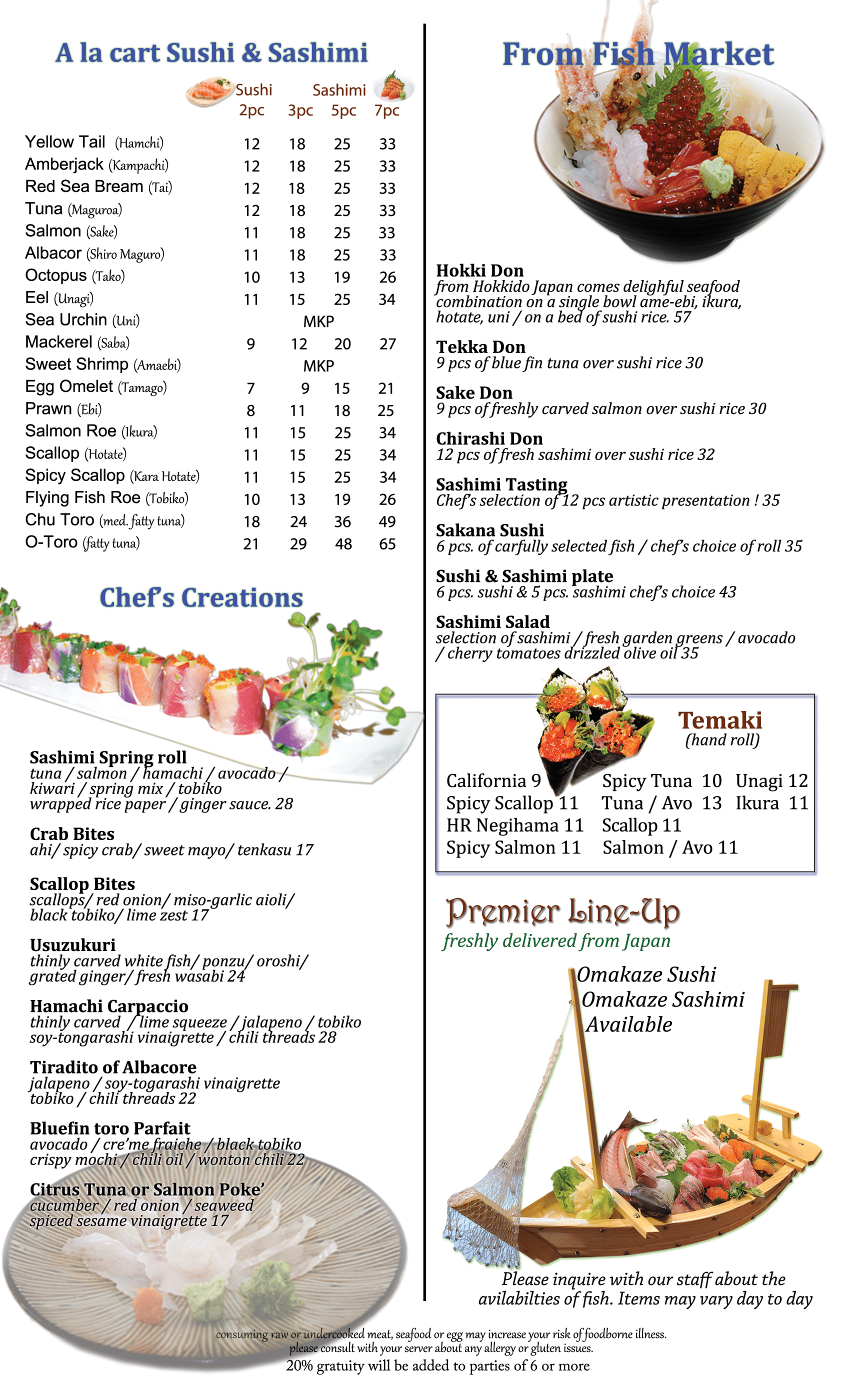 Menu Blue Sakana Blackhawk